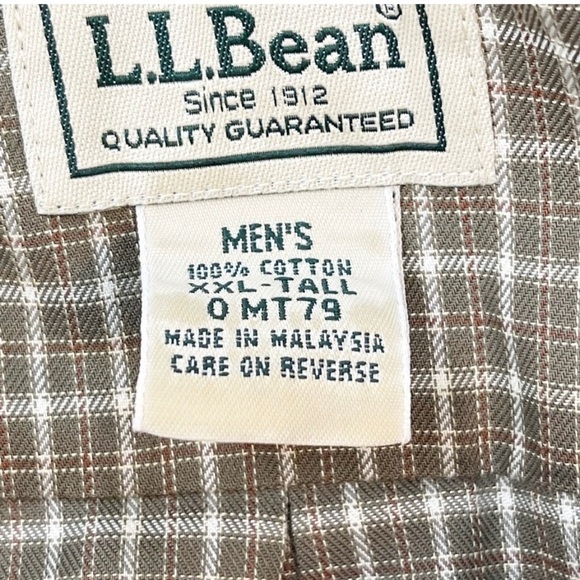 LL BEAN Men’s Green Wrinkle Resistant Plaid LS Button Up Shirt Sz XXL Reg - Picture 4 of 6